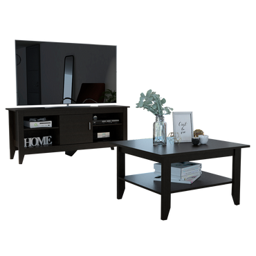 Rack + Mesa de Centro Essential Color Wengue Para Sala De Estar