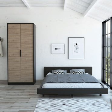 Base De Cama 2 Plazas + Closet 2 Puertas Kaia Color Wengue y Miel Para Oficina