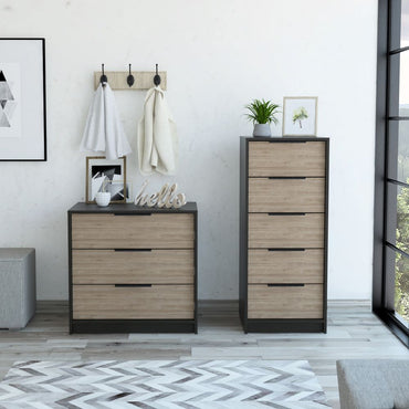 Cómoda 5C + Cómoda 3C Kaia Color Wengue y Miel Para Dormitorio