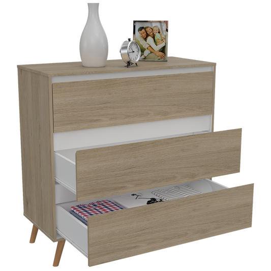 Cómoda Benett Color Rovere y Blanco Para Dormitorio