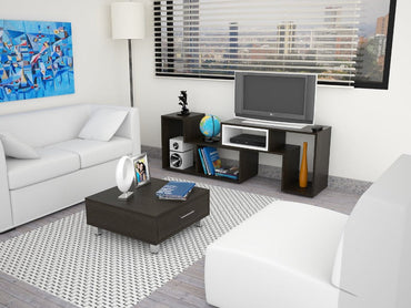 Rack Extensible + Mesa de Centro Beijing Color Wengue y Blanco Para Sala De Estar