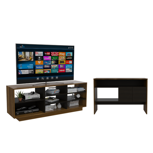Rack TV + Arrimo Color Caramelo y Wengue Para Sala De Estar