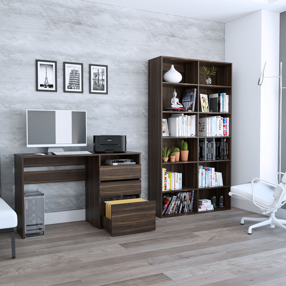 Escritorio + Biblioteca Color Office 7 Habano Para Oficina