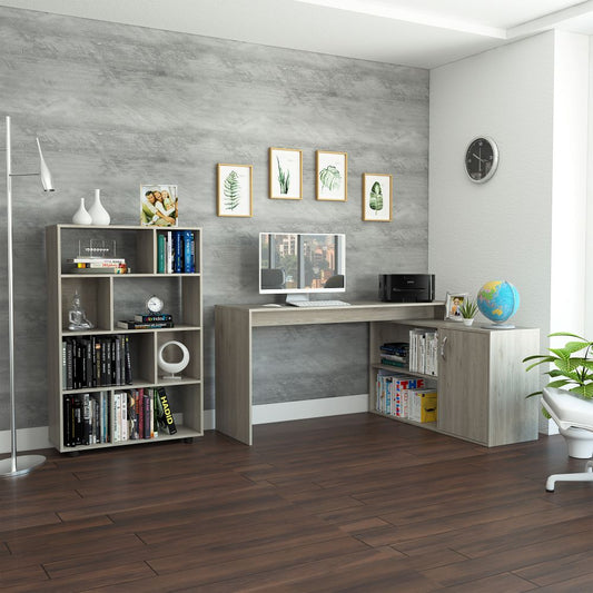 Escritorio + Biblioteca Color Office 8 Ceniza Para Oficina