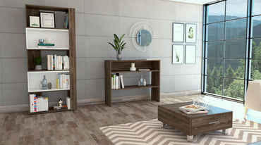 Biblioteca Cubo + Arrimo + Mesa de Centro Beijing Color Coñac y Blanco Para Sala De Estar