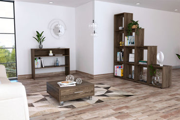 Biblioteca Escalera + Arrimo + Mesa de Centro Beijing Color Coñac y Blanco Para Sala De Estar