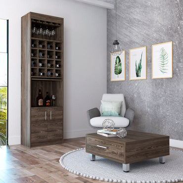 Bar Kava + Mesa de Centro Beijing Color Coñac Para Sala De Estar