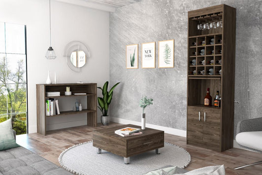 Bar Kava + Arrimo + Mesa de Centro Beijing Color Coñac y Blanco Para Sala De Estar