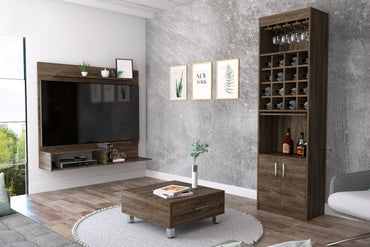 Panel TV + Bar Kava + Mesa de Centro Color Coñac y Blanco Para Sala De Estar