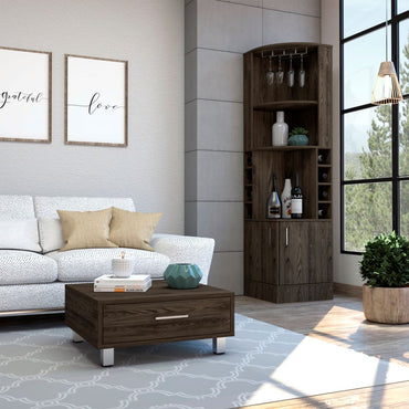 Bar Esquinero Kava + Mesa de Centro Color Coñac Para Sala De Estar