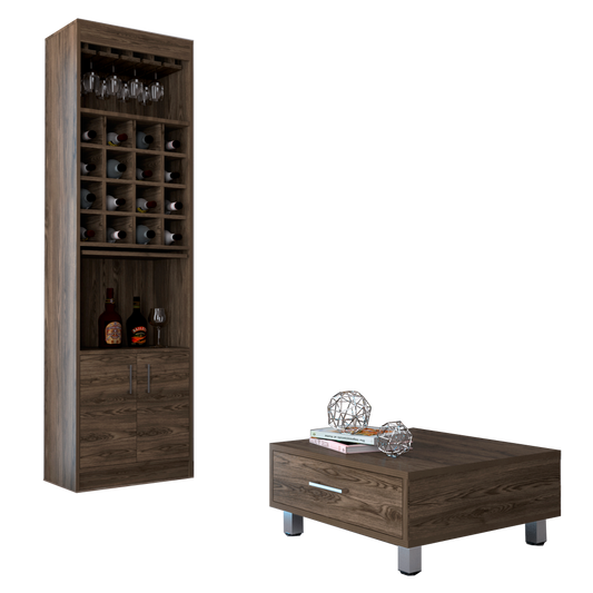 Bar Kava + Mesa de Centro Beijing Color Coñac Para Sala De Estar