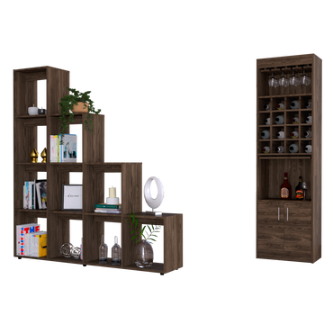 Bar Kava + Biblioteca Escalera Beijing Color Coñac Para Sala De Estar