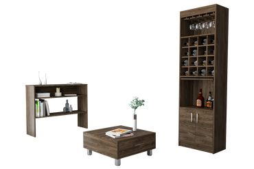 Bar Kava + Arrimo + Mesa de Centro Beijing Color Coñac y Blanco Para Sala De Estar