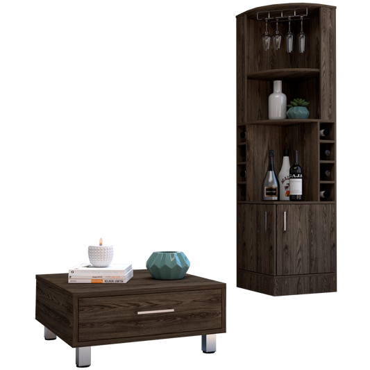 Bar Esquinero Kava + Mesa de Centro Color Coñac Para Sala De Estar