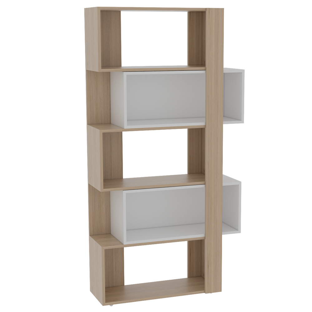 Rack Extensible + Biblioteca Cubo Beijing Color Rovere Para Sala De Estar