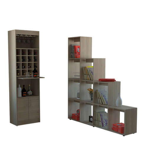 Bar Kava + Biblioteca Escalera Beijing Color Rovere Para Sala De Estar