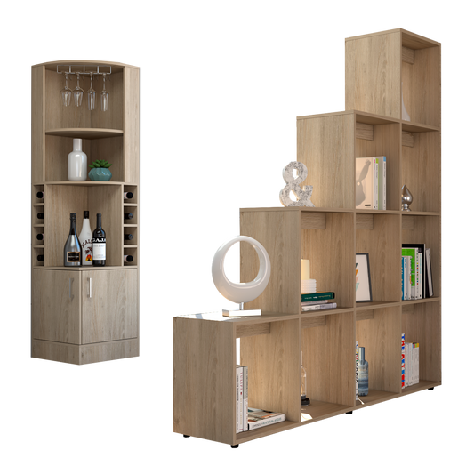 Bar Esquinero Kava + Biblioteca Escalera Color Rovere Para Sala De Estar