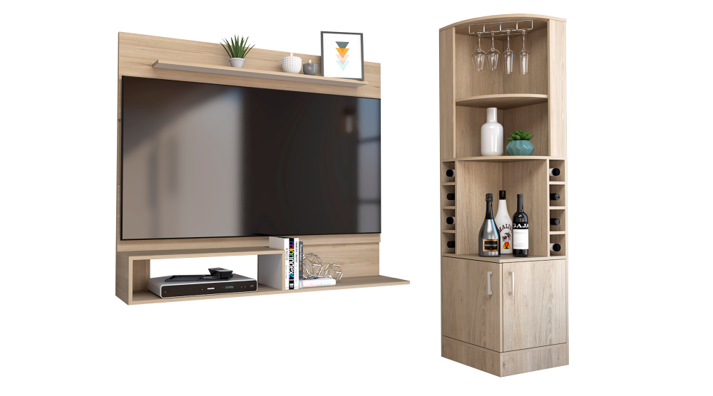 Combo Panel TV 55 + Mueble Auxiliar Rovere/Blanco