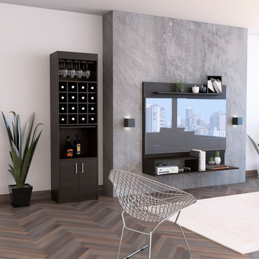 Panel TV + Bar Kava Color Wengue Para Sala De Estar