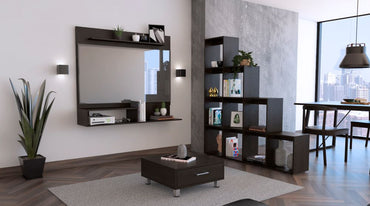 Panel TV + Biblioteca Escalera+ Mesa de Centro Color Wengue Para Sala De Estar