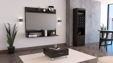 Panel TV + Bar Kava + Mesa de Centro Color Wengue Para Sala De Estar