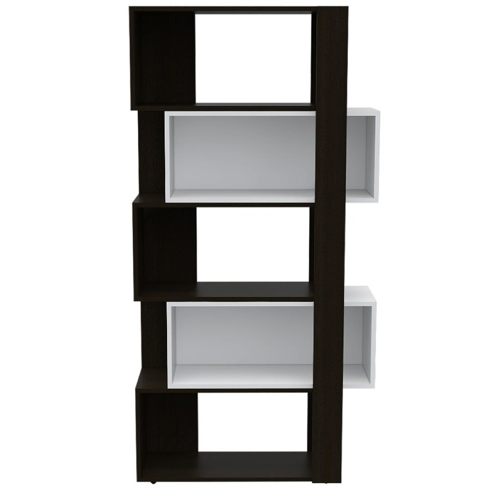 Rack Extensible + Biblioteca Cubo Beijing Color Wengue y Blanco Para Sala De Estar