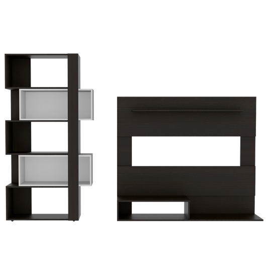 Panel TV + Biblioteca Cubo Beijing Color Wengue Para Sala De Estar