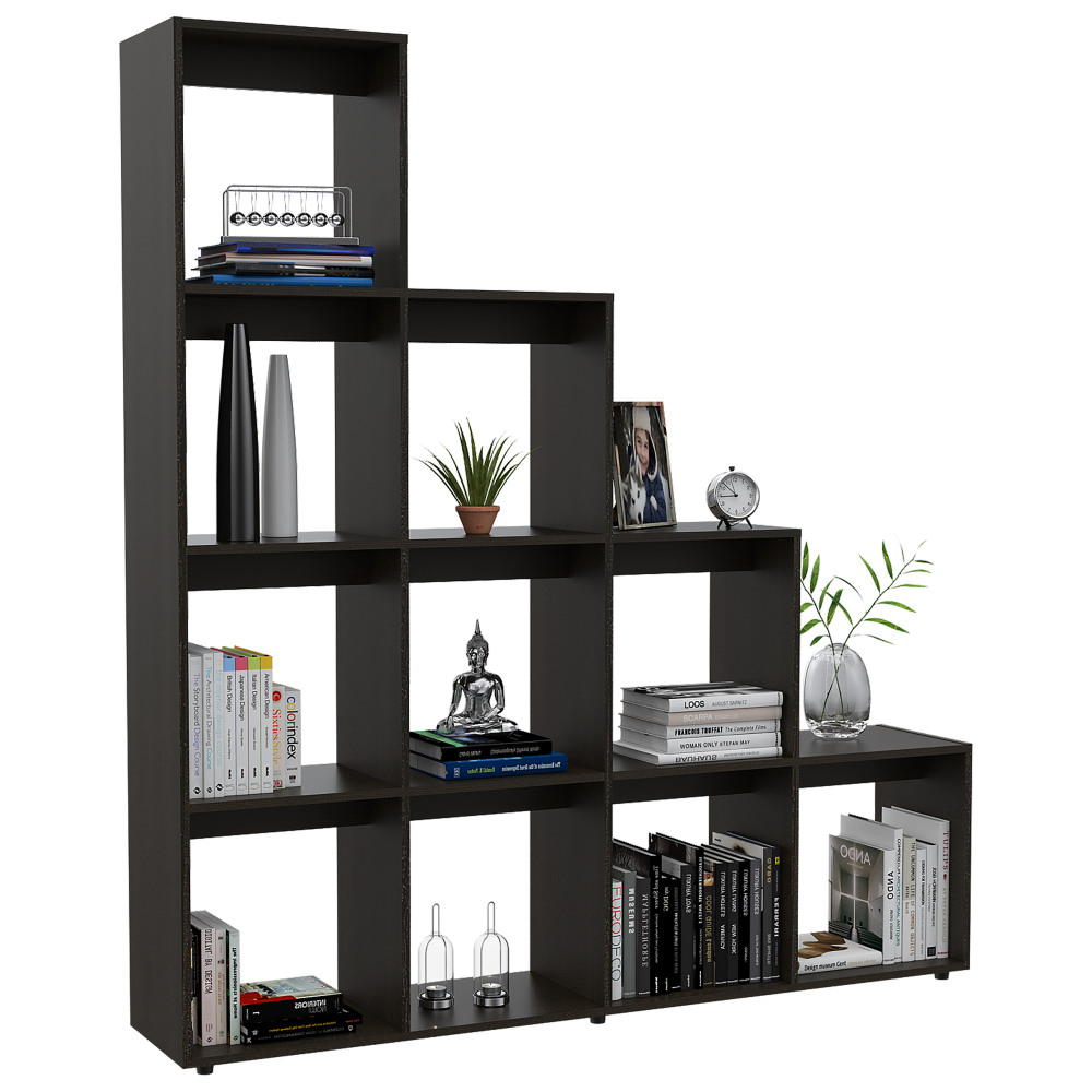 Rack Extensible + Biblioteca Escalera + Arrimo Beijing Color Wengue Para Sala De Estar