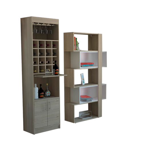 Bar Kava + Biblioteca Cubo Beijing Color Rovere Para Sala De Estar