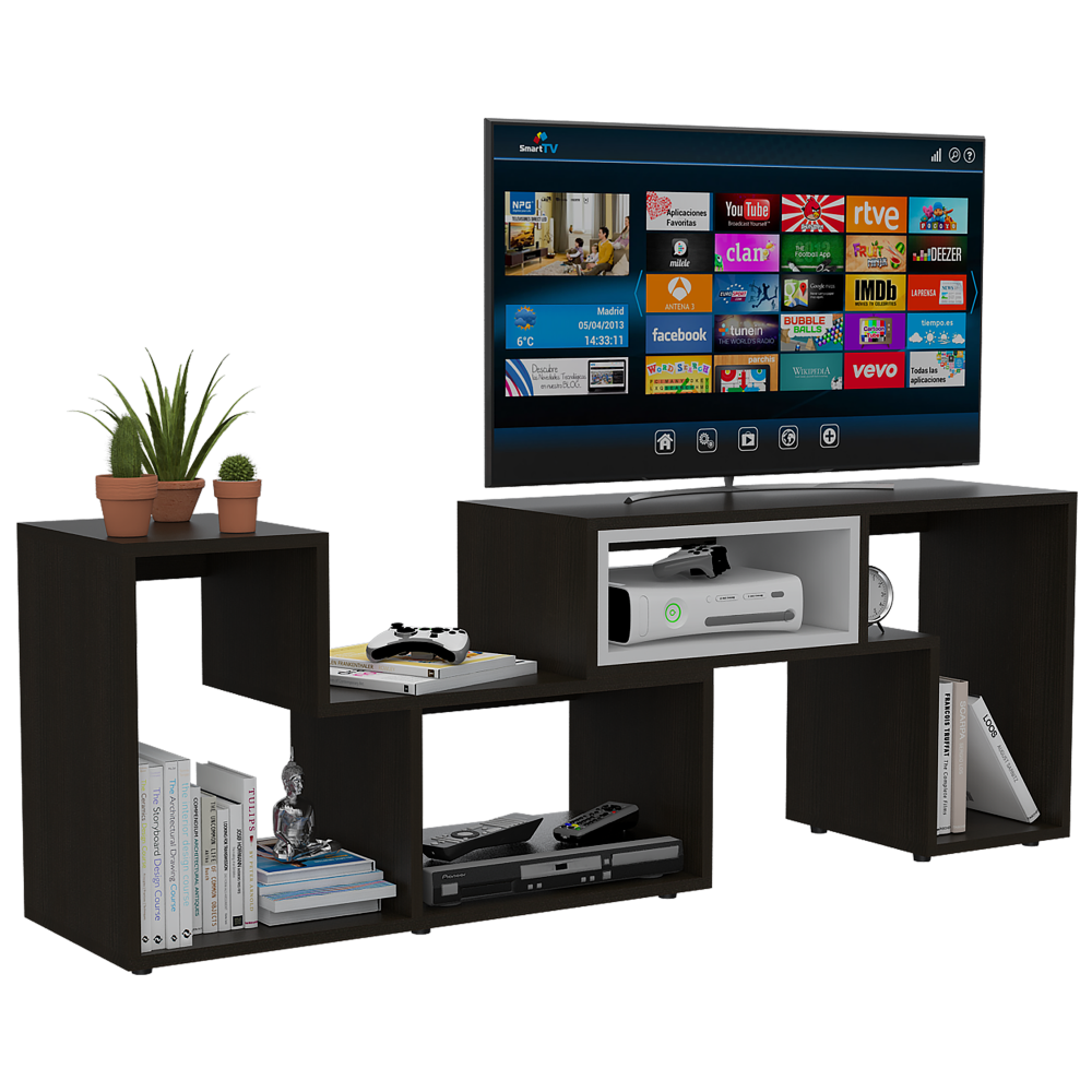 Rack Extensible + Biblioteca Escalera + Arrimo Beijing Color Wengue Para Sala De Estar