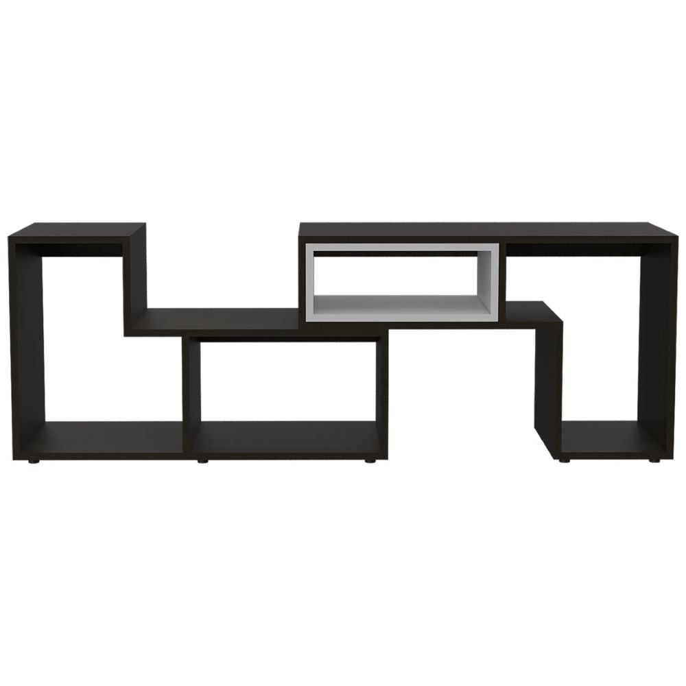 Rack Extensible + Biblioteca Cubo Beijing Color Wengue y Blanco Para Sala De Estar