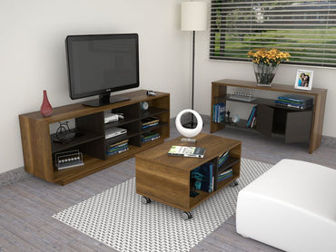 Rack TV + Arrimo + Mesa de Centro Color Caramelo y Wengue Para Sala De Estar