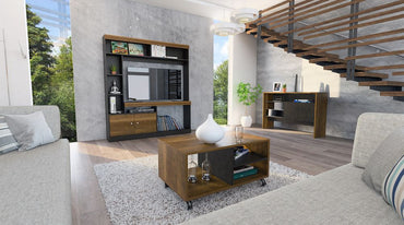 Estante TV + Arrimo + Mesa de Centro Color Caramelo y Wengue Para Sala De Estar