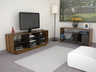 Rack TV + Arrimo Color Caramelo y Wengue Para Sala De Estar
