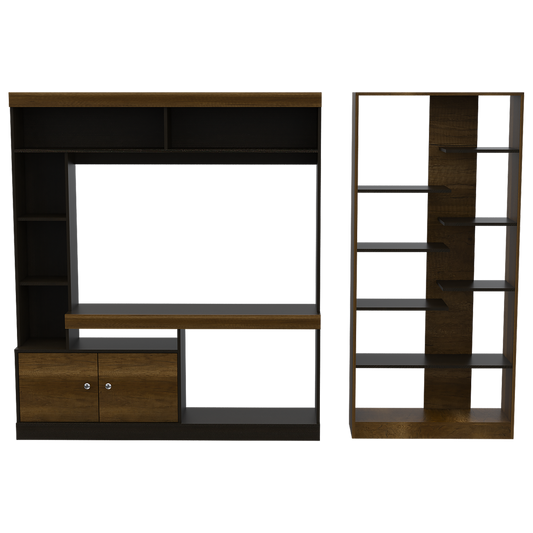 Estante TV + Biblioteca Color Caramelo y Wengue Para Sala De Estar