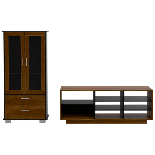 Rack TV + Vitrina Color Caramelo y Wengue Para Sala De Estar