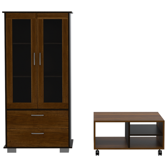Vitrina + Mesa de Centro Color Caramelo y Wengue Para Sala De Estar
