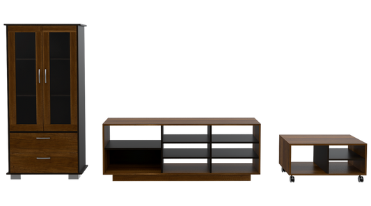 Rack TV + Vitrina + Mesa de Centro Color Caramelo y Wengue Para Sala De Estar