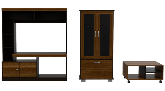 Estante TV + Vitrina + Mesa de Centro Color Caramelo y Wengue Para Sala De Estar