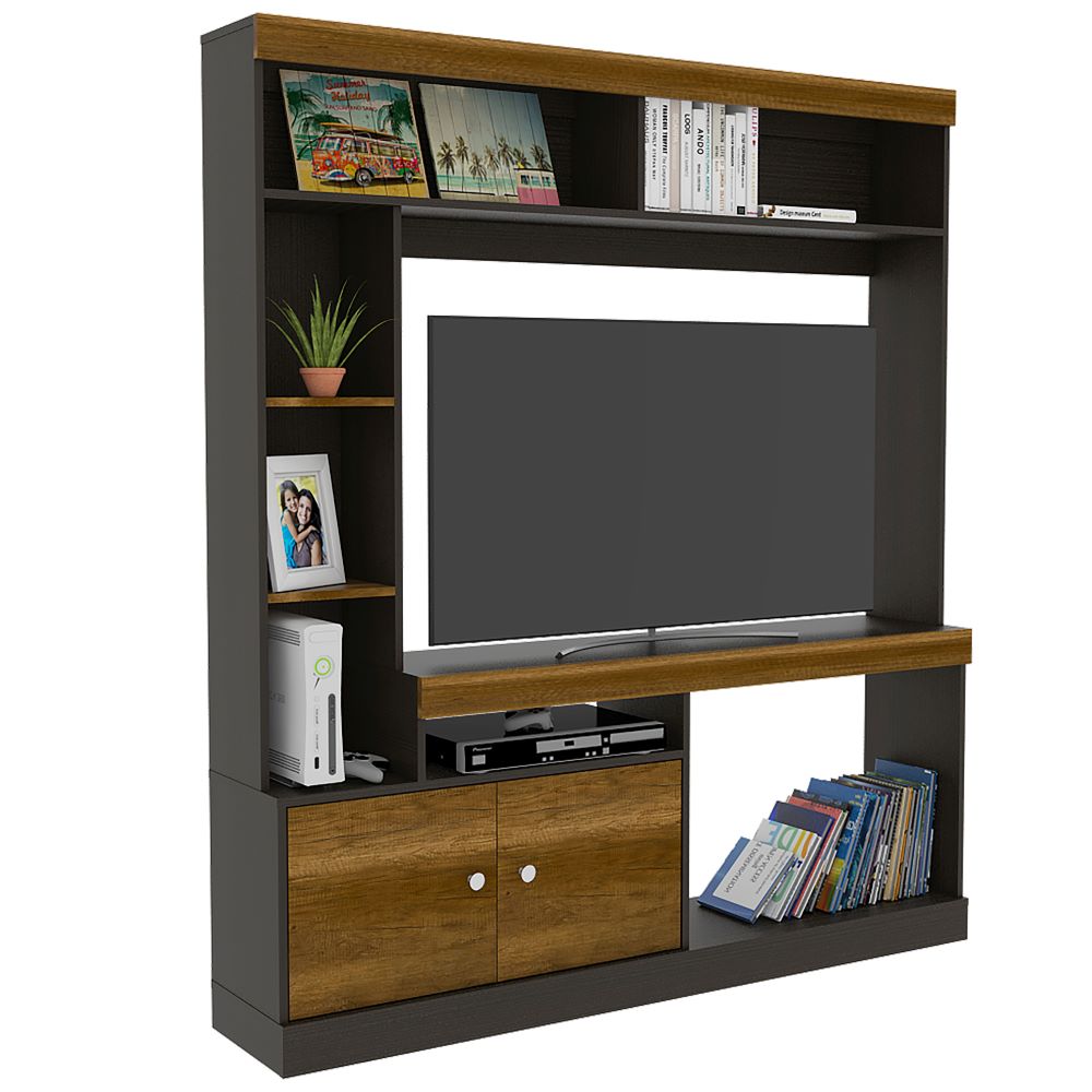 Estante TV + Vitrina + Mesa de Centro Color Caramelo y Wengue Para Sala De Estar