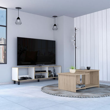 Rack TV + Mesa de Centro Wema Color Nomik Rovere y Blanco Para Sala De Estar