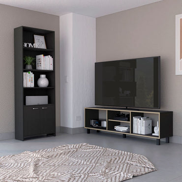 Rack TV + Biblioteca Lisa Color Nomik Wengue y Duna Para Sala De Estar