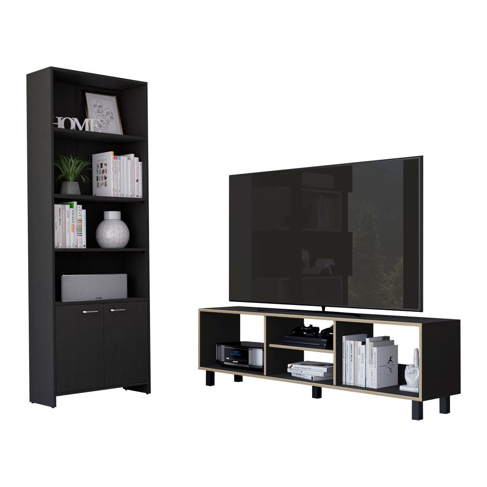 Rack TV + Biblioteca Lisa Color Nomik Wengue y Duna Para Sala De Estar