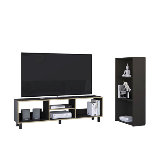 Rack TV + Biblioteca Color Nomik Wengue y Duna Para Sala De Estar