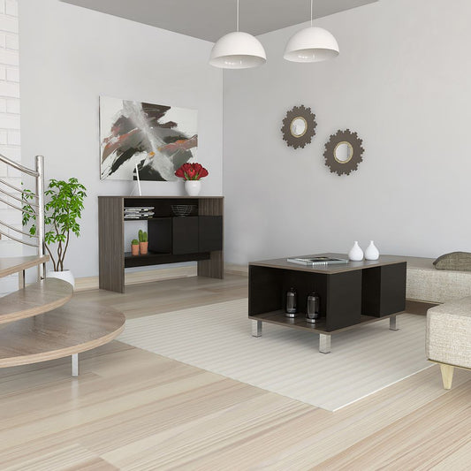 Mesa + Arrimo Color Siena Caramelo y Wengue Para Sala De Estar