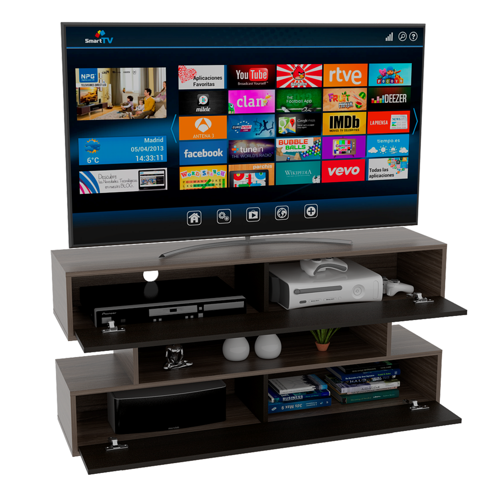 Rack TV + Bar Color Siena Caramelo y Wengue Para Sala De Estar