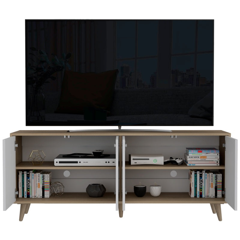 Rack TV Bora Color Rovere y Blanco Para Sala De Estar