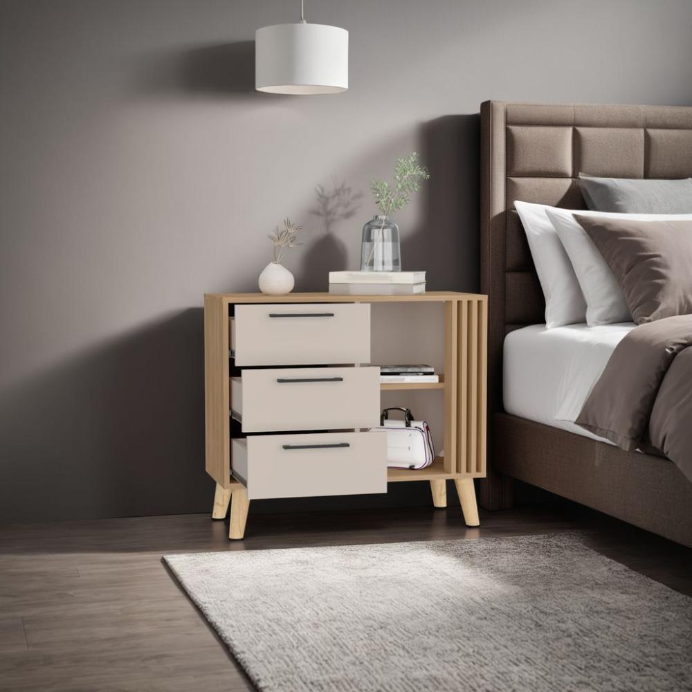 Comoda Tres Cajones Vance Eco, Fresno Europeo Y Capri