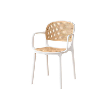 Silla con Brazos Nest, Color Blanco y Beige, con Espaldar y Asiento en Rejilla