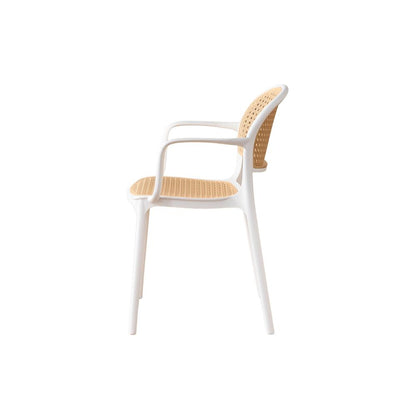 Silla con Brazos Nest, Color Blanco y Beige, con Espaldar y Asiento en Rejilla